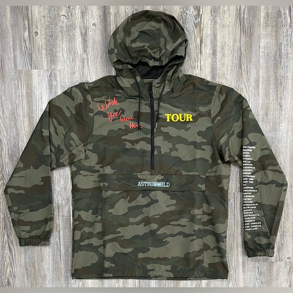 Travis Scott Camo Pullover Anorak Jacket with Yellow TOUR Text